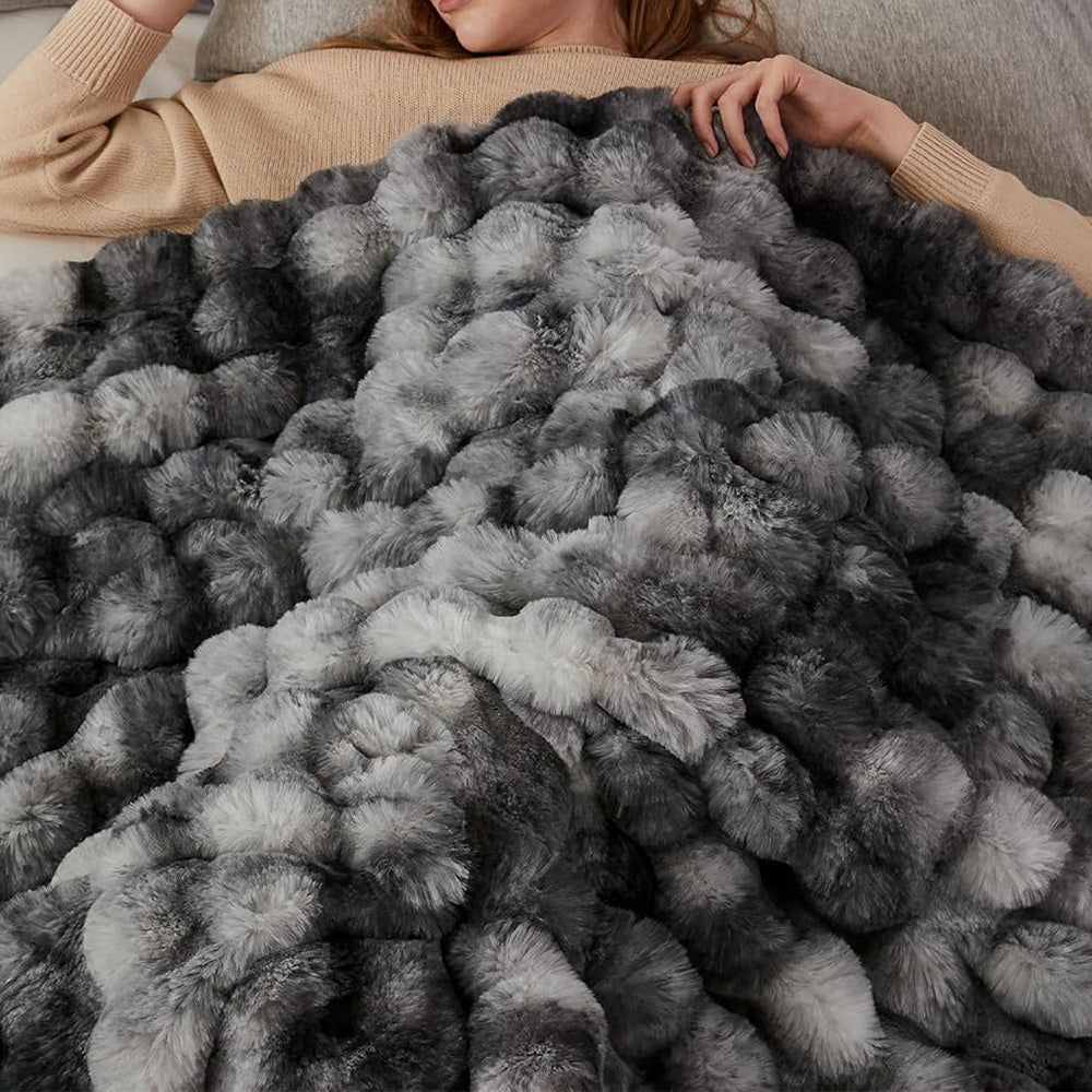 Bubble Tie Dye Throw Blanket Soft Cozy Microfiber Lightweight Warm for Couch-Dark Grey