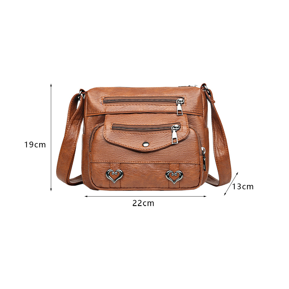 Retro Multi Pockets Crossbody Bag PU Leather Crossbody Shoulder Bag for Women