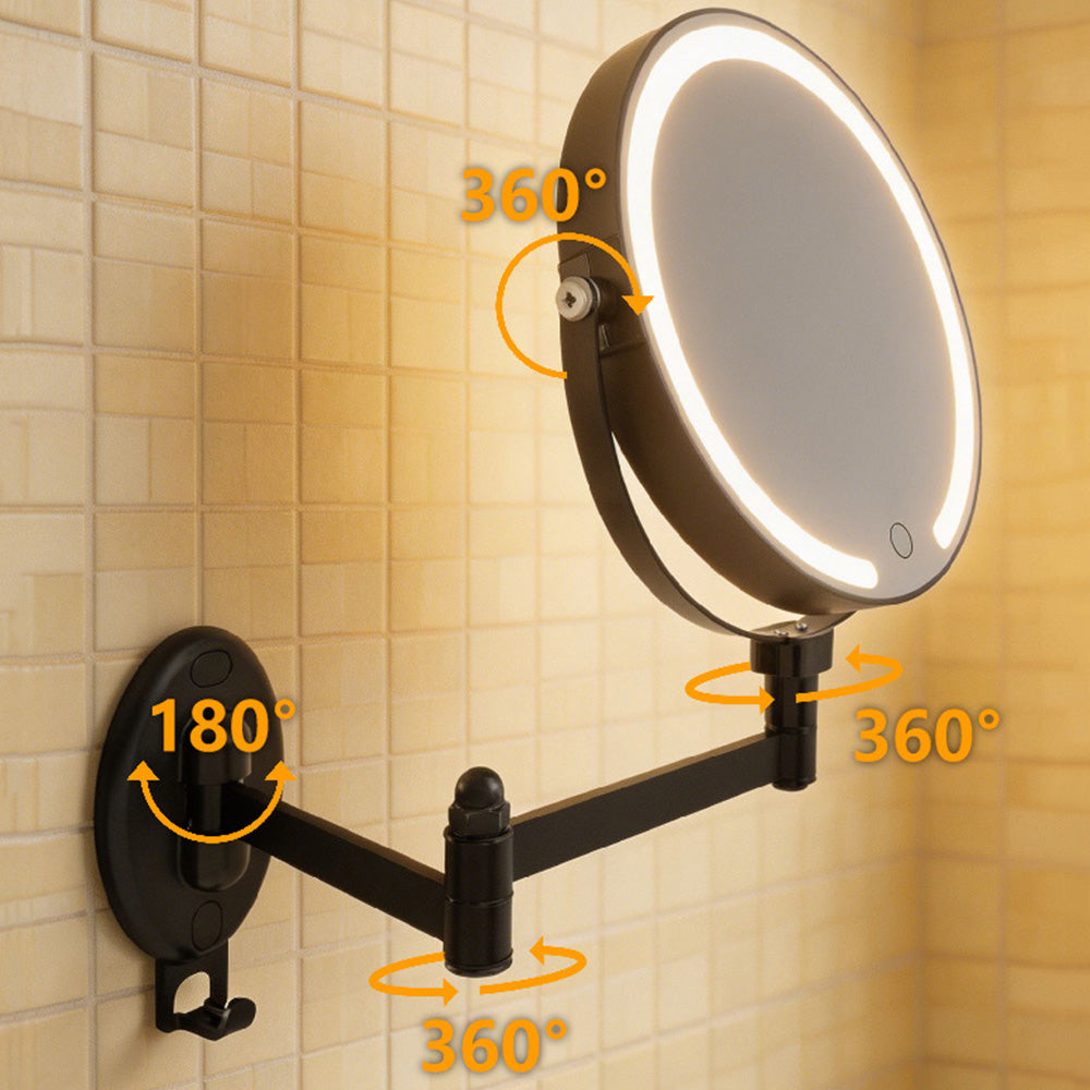 Extendable Wall Mounted LED Makeup Mirror with 7X Magnification and 3 Colors