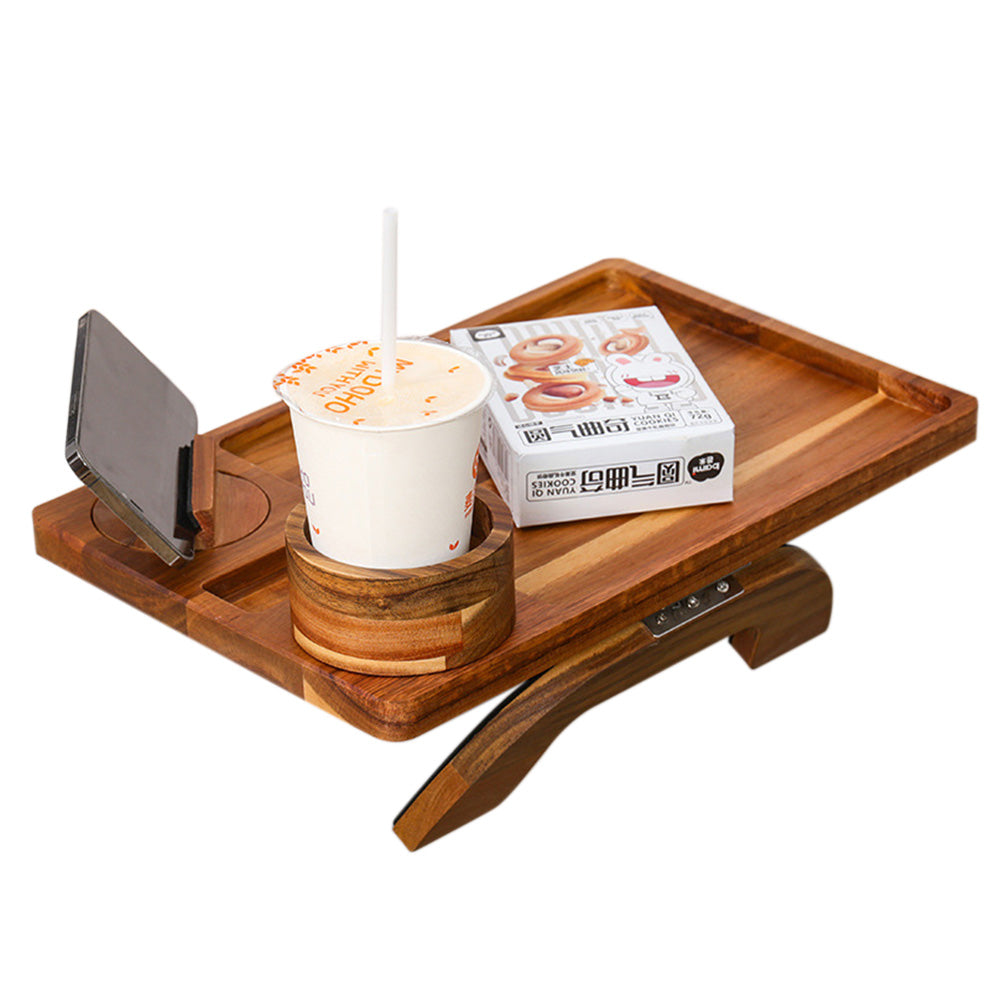 3-in-1 Wooden Sofa Arm Tray with Rotating Phone Holder and Cup Slot