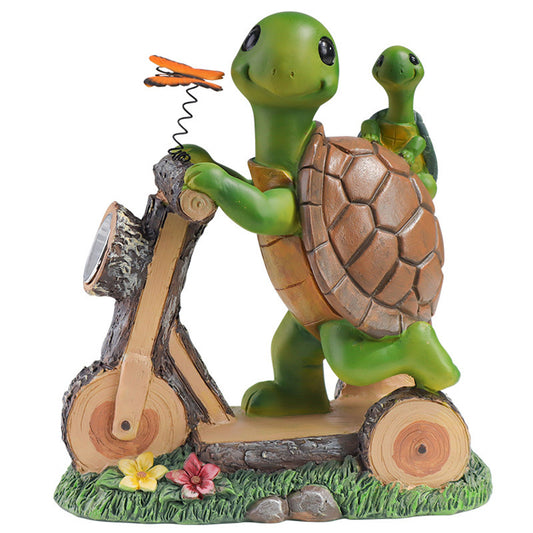 Tortoise Cycling Solar Figurine Charming Light for Front Door Garden Ornament