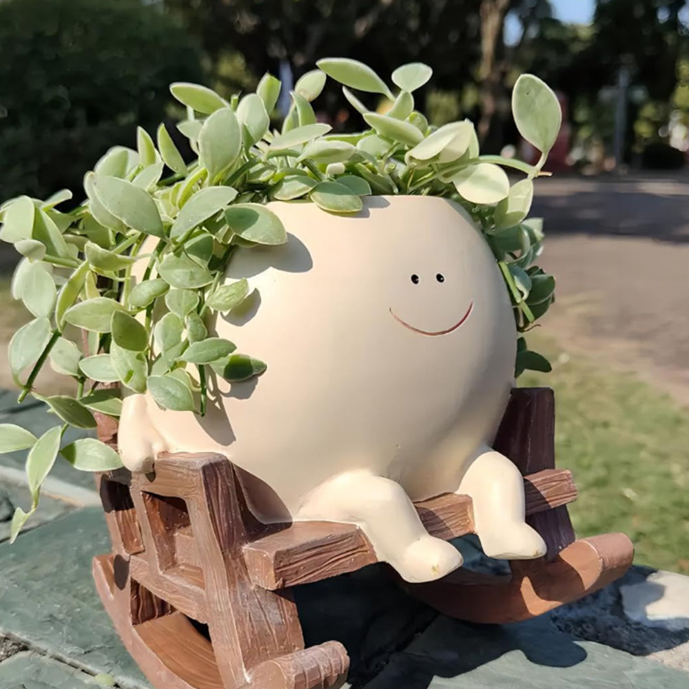 Smiley Face Resin Rocking Chair Pot for Indoor Outdoor Plants