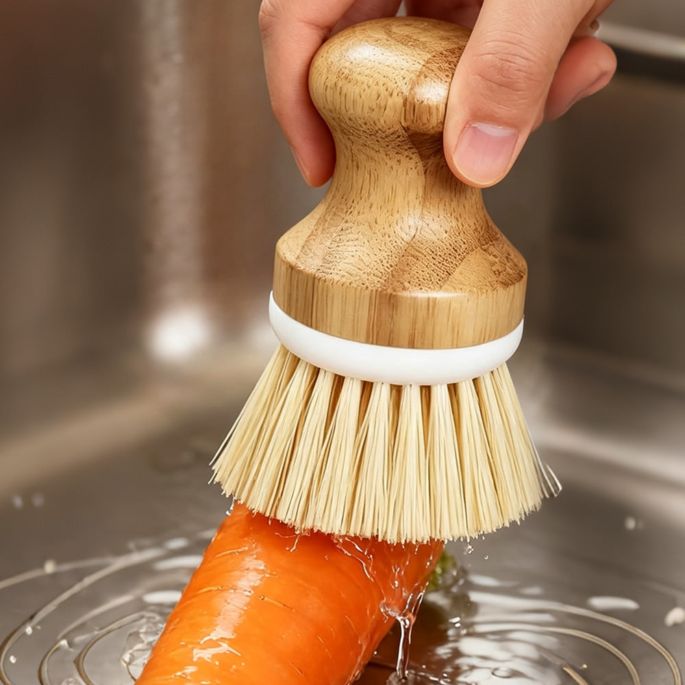 4 Piece Pot Cleaning Brush Set with Engineered Wood Handles for Cookware