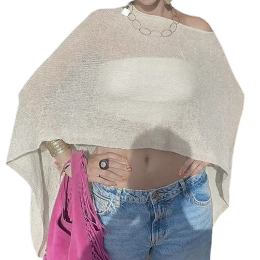 Summer Irregular Sheer Poncho Shawl Beach Cover Up for Women
