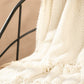 Vintage Knitted Throw Blanket with Tassels-Beige