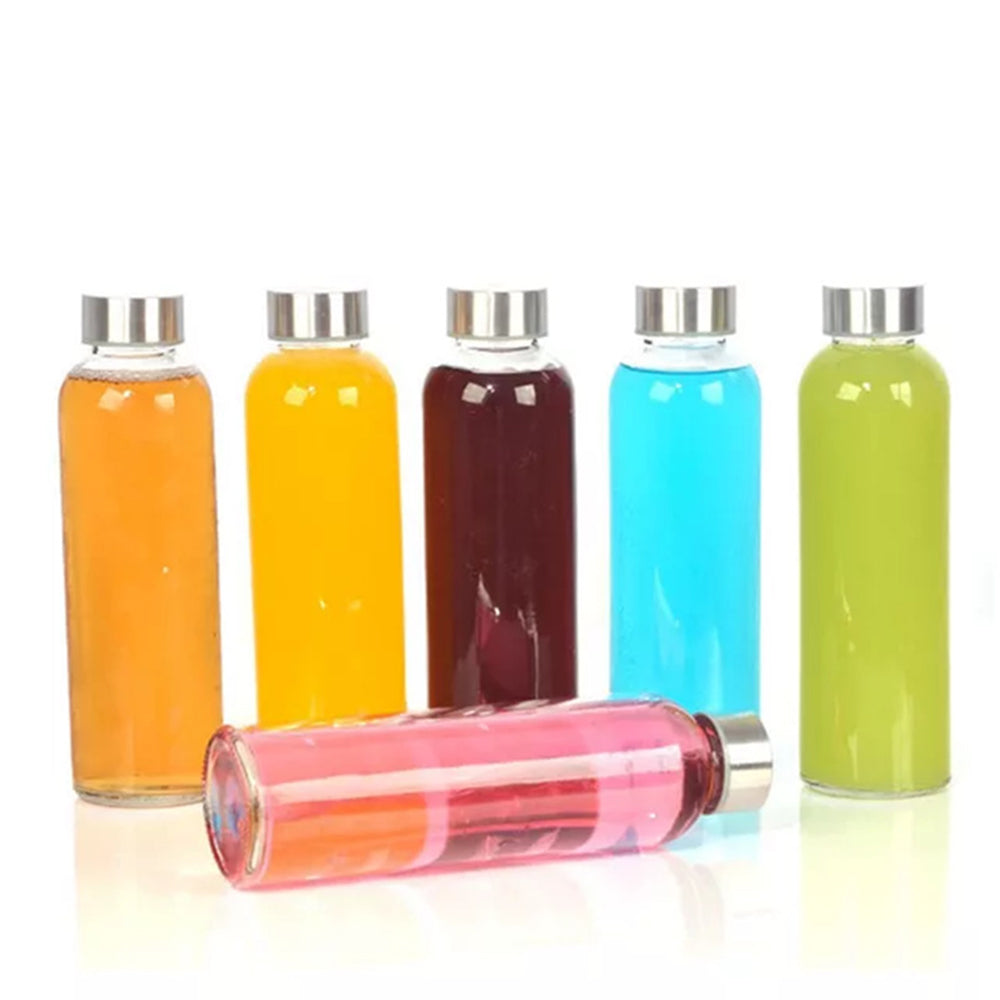 6Pcs 500ml Glass Sports Water Bottle Set with Cord