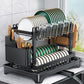 Two-Tier Carbon Steel Dish Drying Rack with Divided Storage