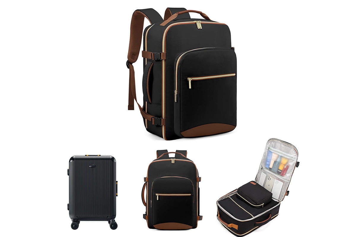 40L Travel Backpack for Men and Women Waterproof Carry On Bag with 3 Storage Pouches