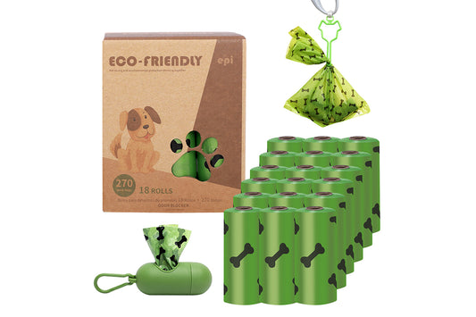 18 Rolls of EPI Degradable Waste Bags with Storage Organizer and Hands-Free Clip for Pets