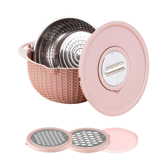 4 In 1 Double-layer Rotatable Colander Bowl Set with Lid and 3 Blades