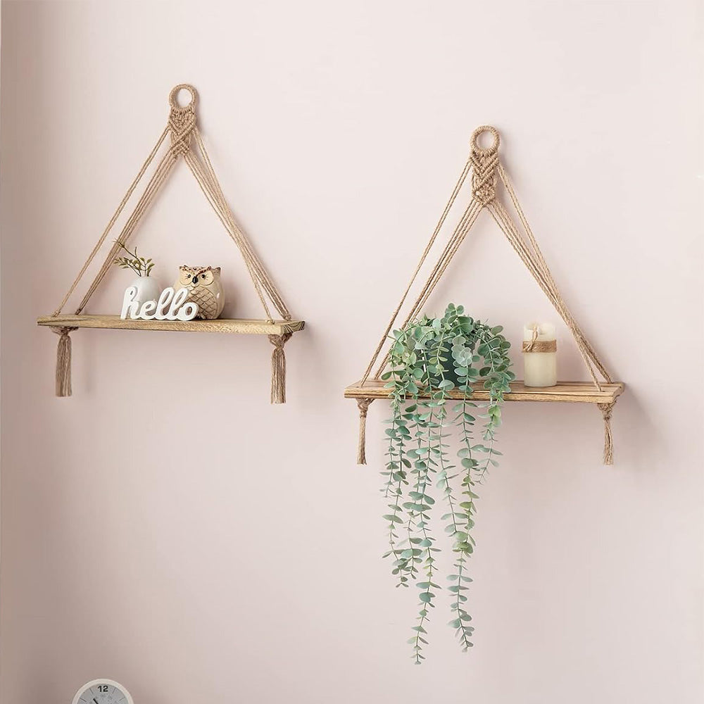 42x14cm Bohemian Macrame Rope Wall Display Shelf with Tassels