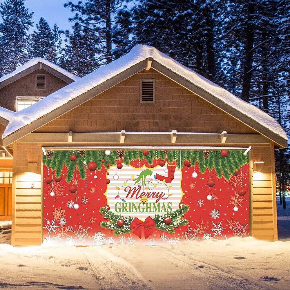 Merry Christmas Holiday Banner Garage Door Cover Mural Backdrop Decorations