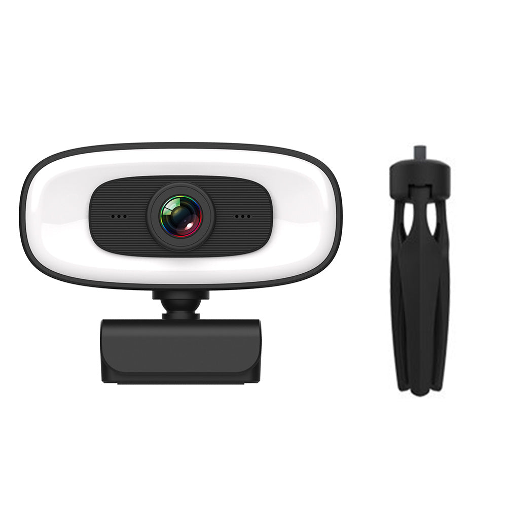 4K Webcam with Microphone Ring Light and Rotatable Tripod Computer Webcam