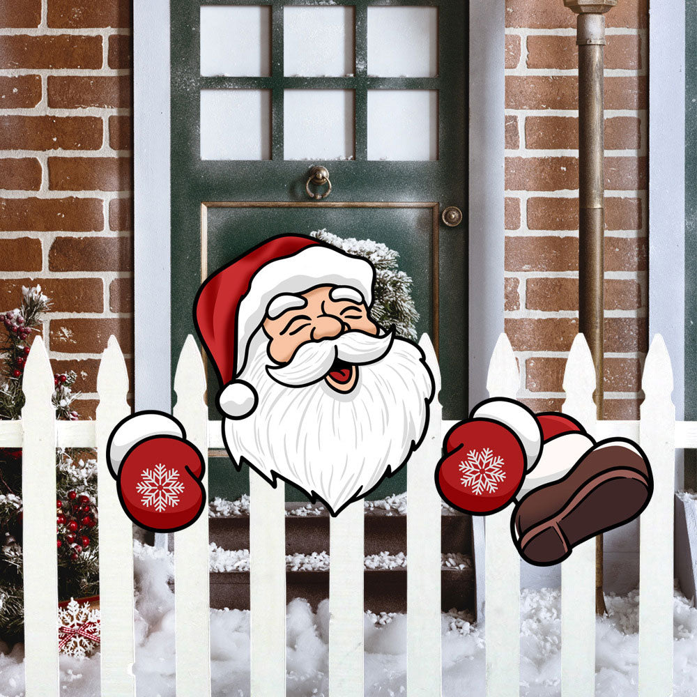 Outdoor Christmas Fence Peeker Decoration Santa Claus Xmas Garden Fence Sign