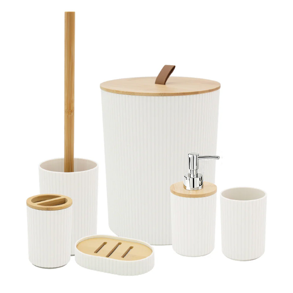 6 Pcs Bathroom Wash Set with Bamboo Lids and Plastic Body