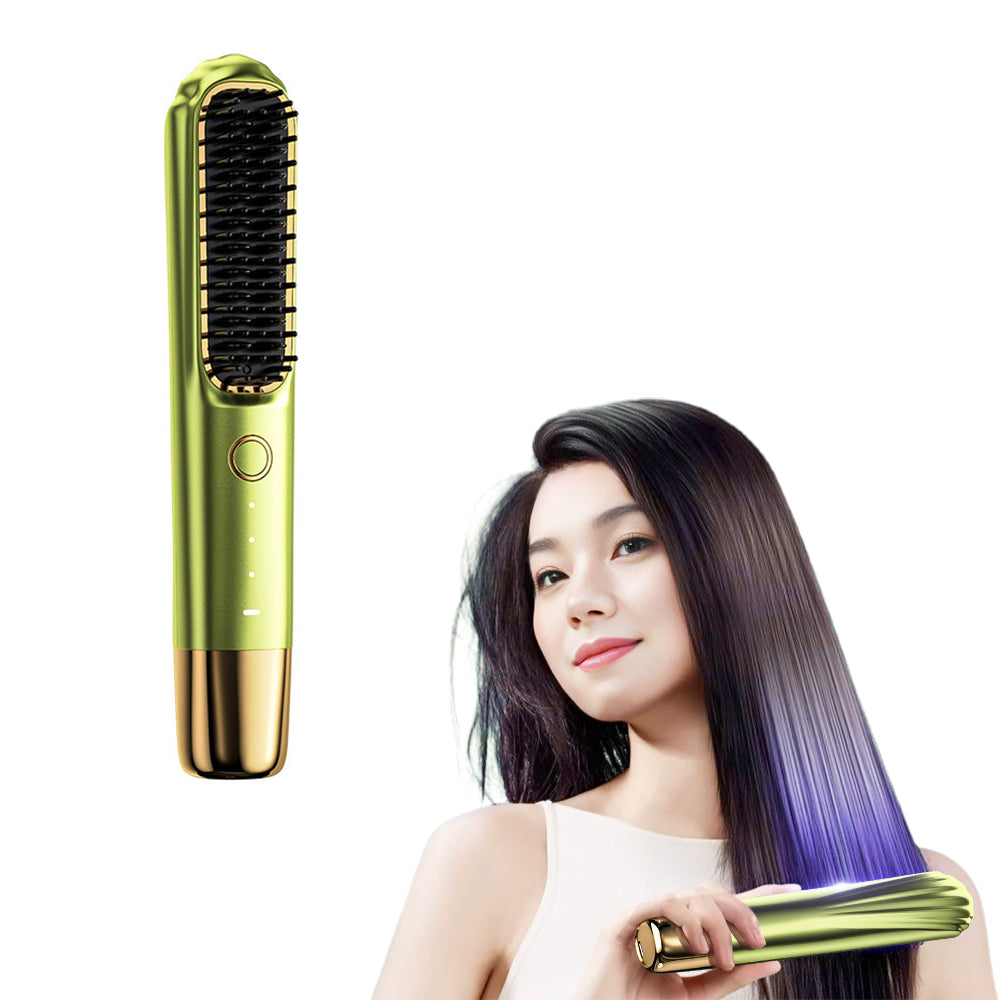Rechargeable 2-in-1 Cordless Hair Straightener Brush and Curler