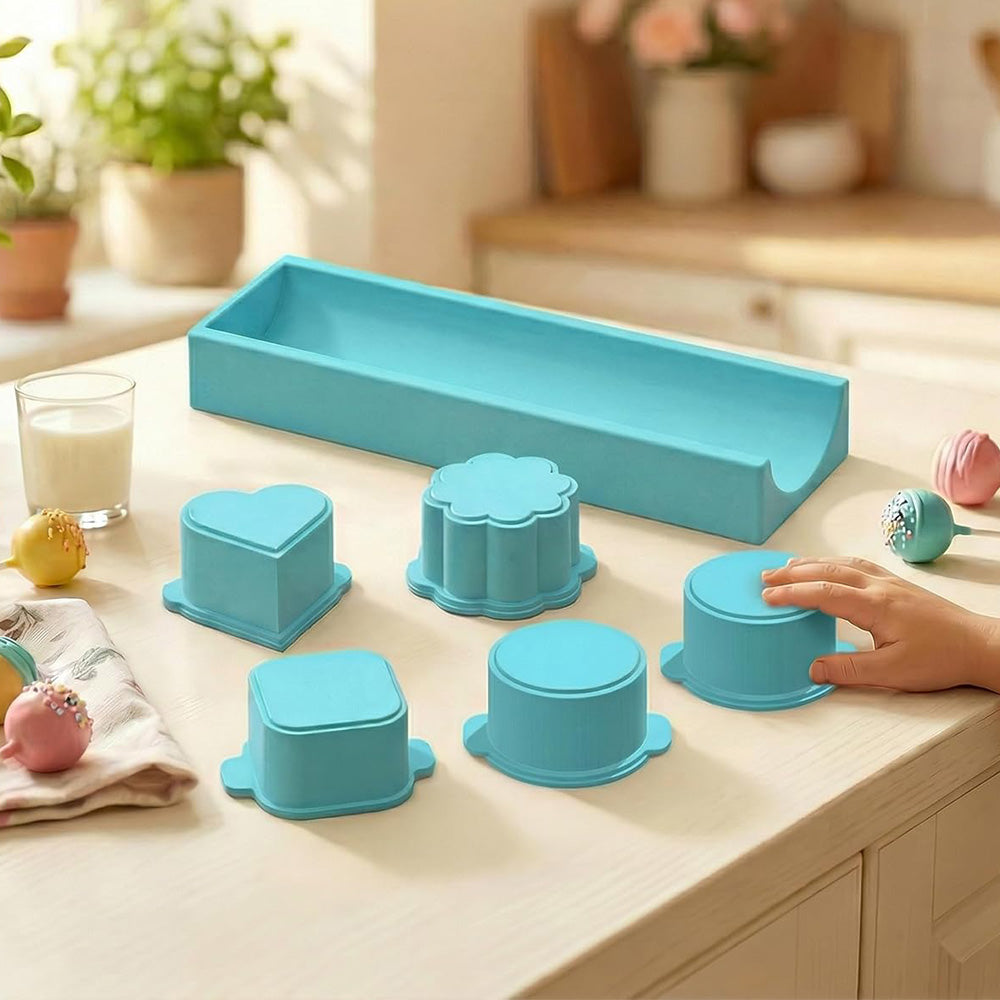 Cake Pop Mold Set with Tray and 5 Heart Square Cloud Oval Round Molds
