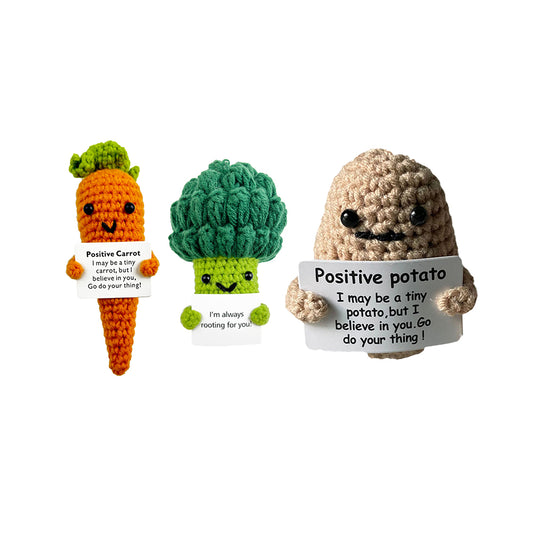 Mini Crochet Doll with Positive Card-Carrots, Broccoli, Potato