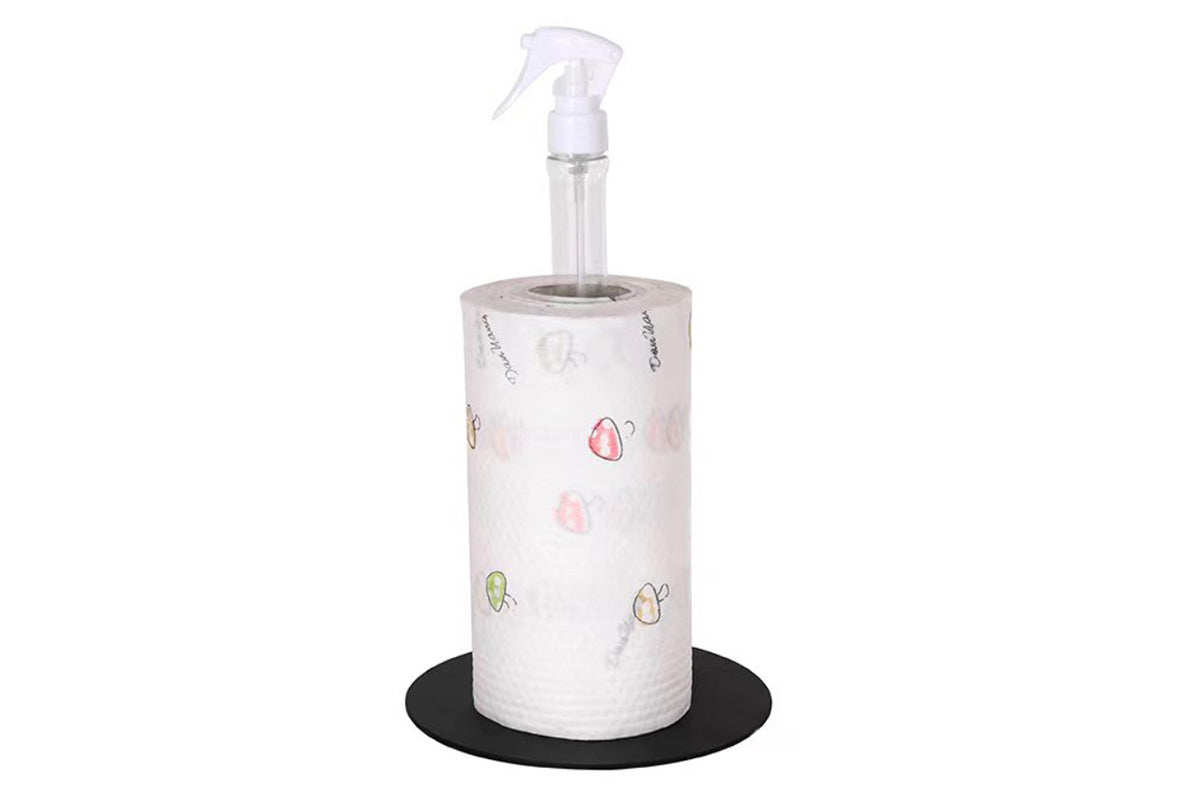 Standing Paper Towel Holder with Spray Pump Papertowels Roller Sprayer