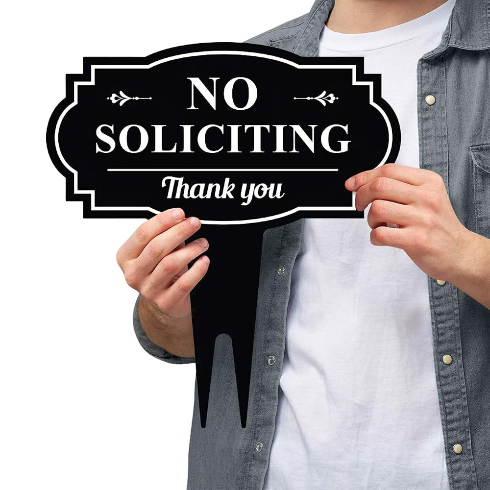 Large No Soliciting Metal Yard Sign Lawn Decorative Stake 43x40cm