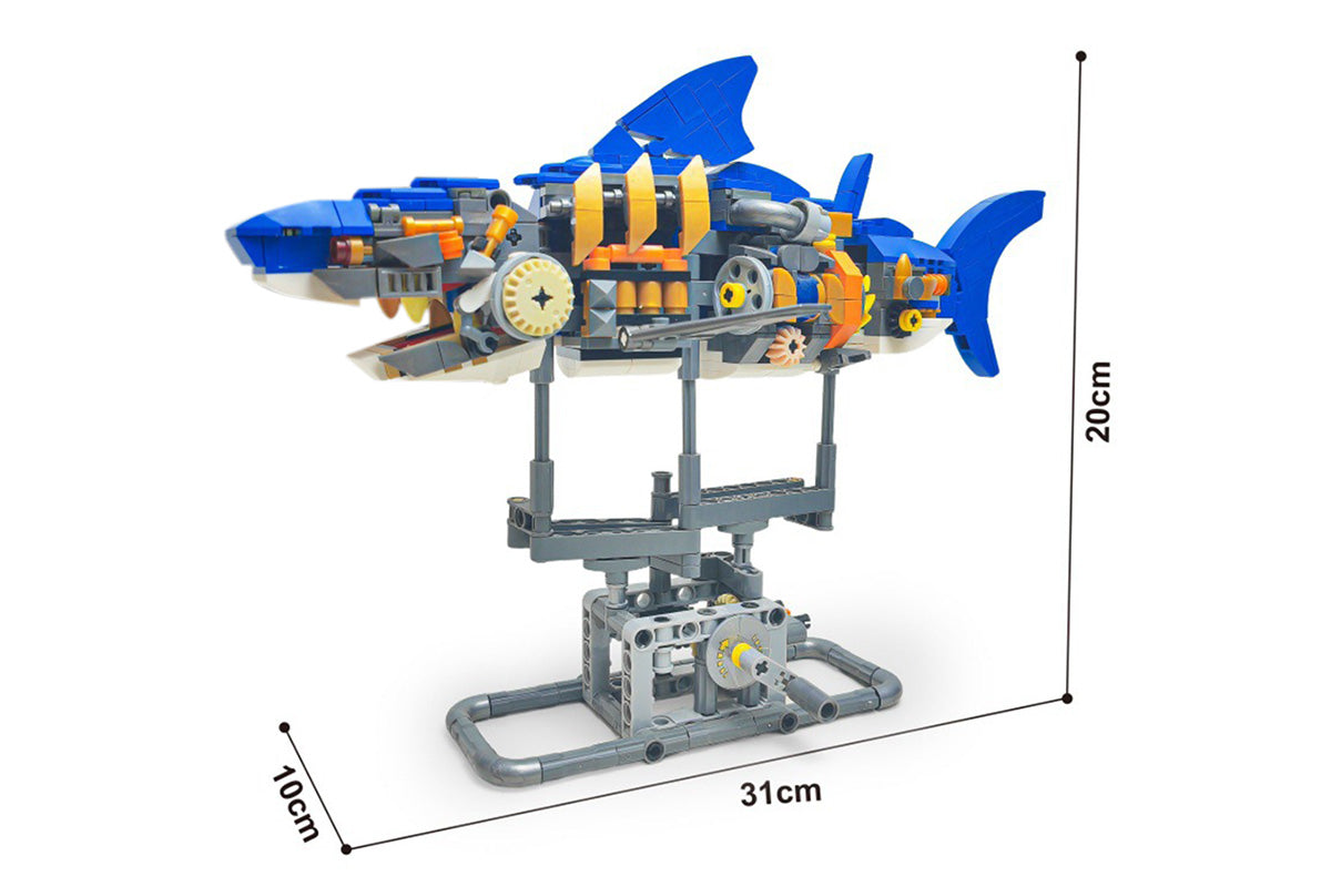 Mechanical Shark with Display Stand Sea Fish Building Block Toy for Home Decor