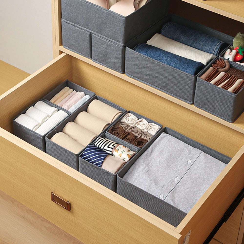 6 Piece Foldable Nonwoven Drawer Organizer Bins in 3 Sizes with Zippers
