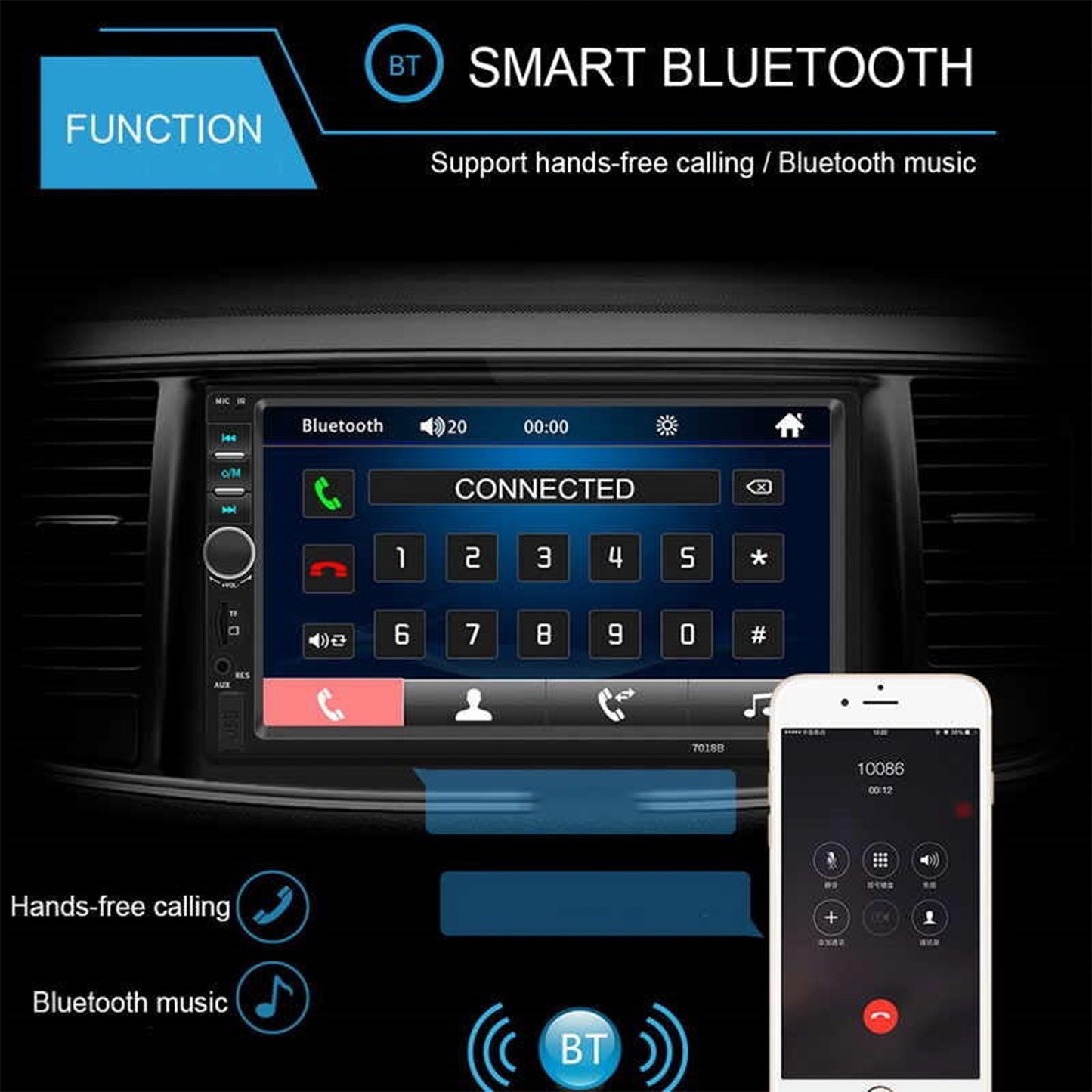 7-inch Touch Screen Bluetooth Double din Car Stereo Radio Compatible with Carplay/Android with Rear View Camera Remote