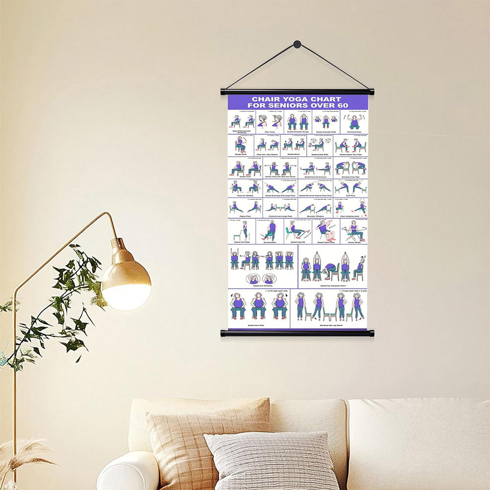 31 Pose Chair Yoga Wall Chart for Seniors Beginners Yoga Poses Chart for Home Office Yoga Studio