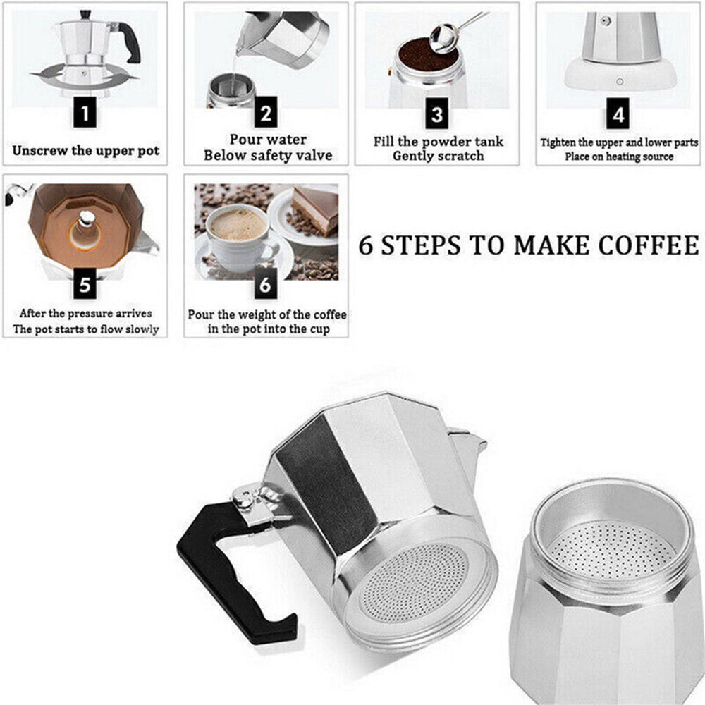 Coffee Maker Moka Percolator Stove Top Espresso Latte Stainless Pot