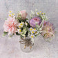Silk Artificial Flowers with Glass Vase Set for Home Decoration