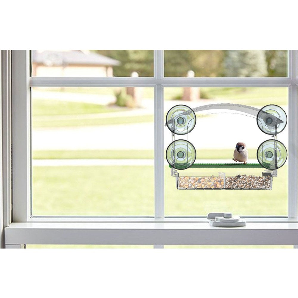 Window Bird Feeder with 4 Strong Suction Cups and Detachable Seed Tray for Small Birds
