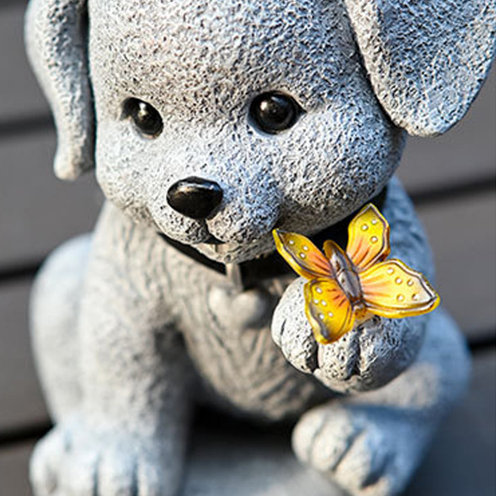 Solar Dog Outdoor Statues for Garden Outside Decor with Butterfly for Yard Art Lawn Ornaments