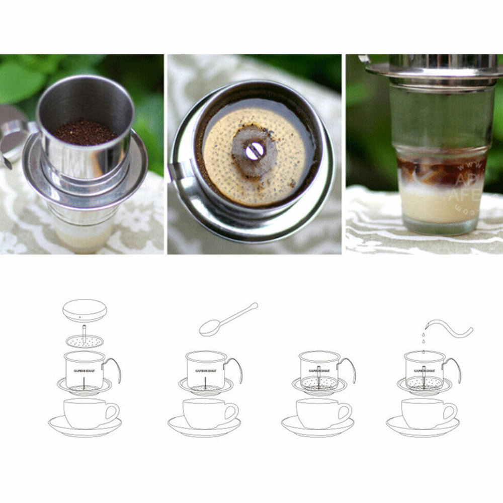 2Pcs 304 Stainless Steel Vietnamese Drip Coffee Pot Infuser for Home Filter Maker