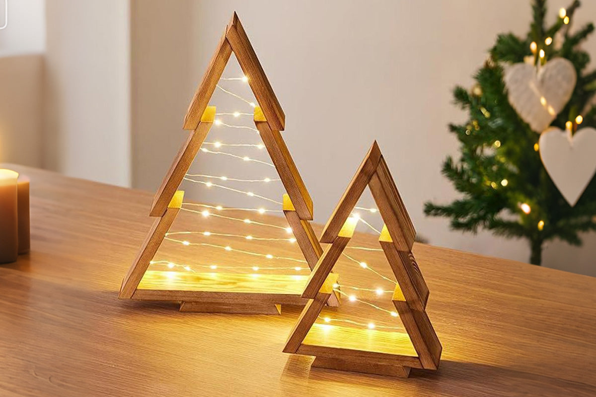 2Pcs Christmas Decor Lights Wooden Christmas Tree with Light Christmas Decorations