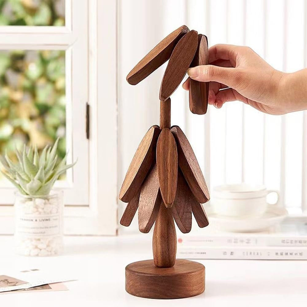 4Pcs Tree Art Design Coasters With A Stand Wooden Tree Shape Trivet Set for Hot Dishes