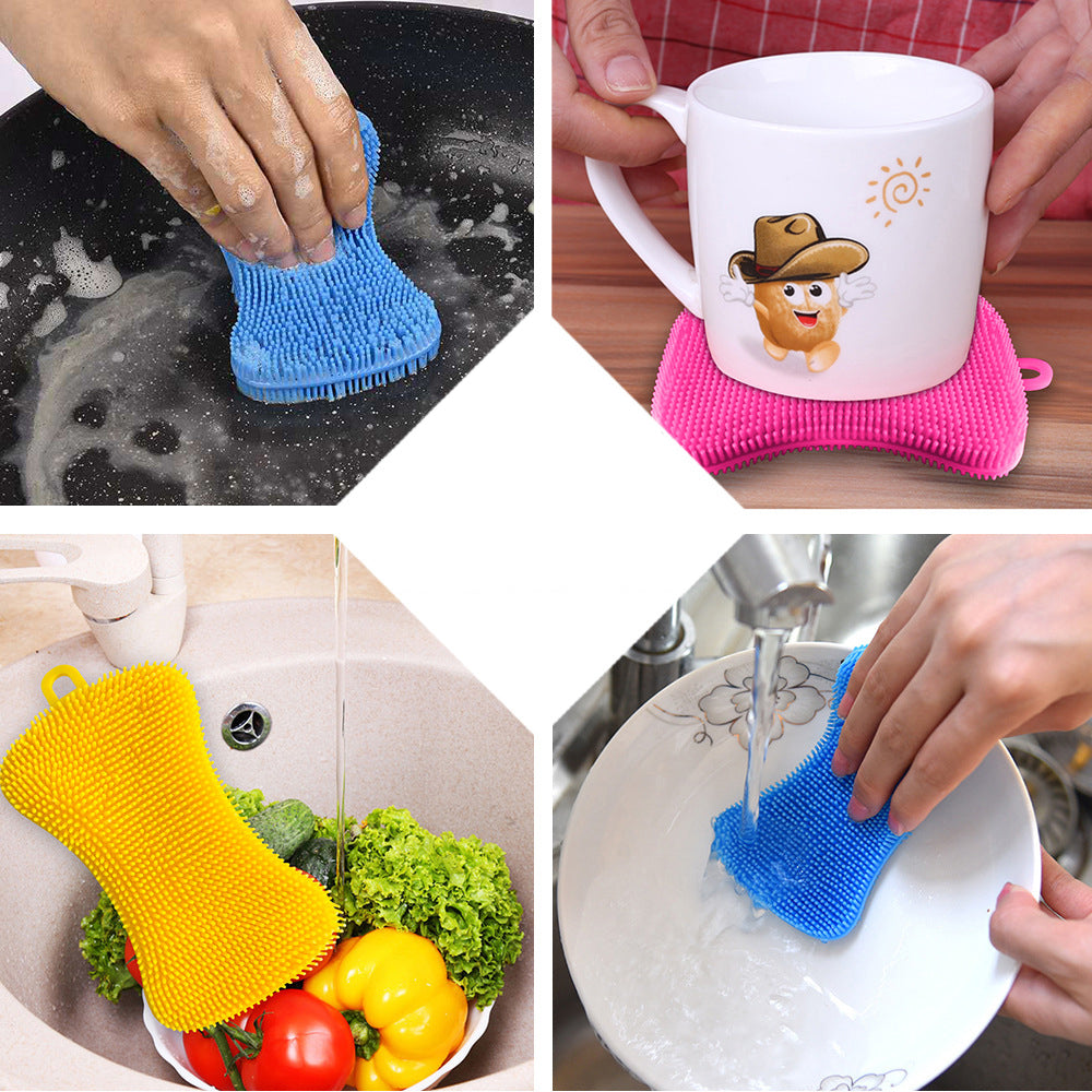3PCS Home Kitchen TPE Scrubber Sponge Brush Dish Pot Pan Washing Cleaning Sponges