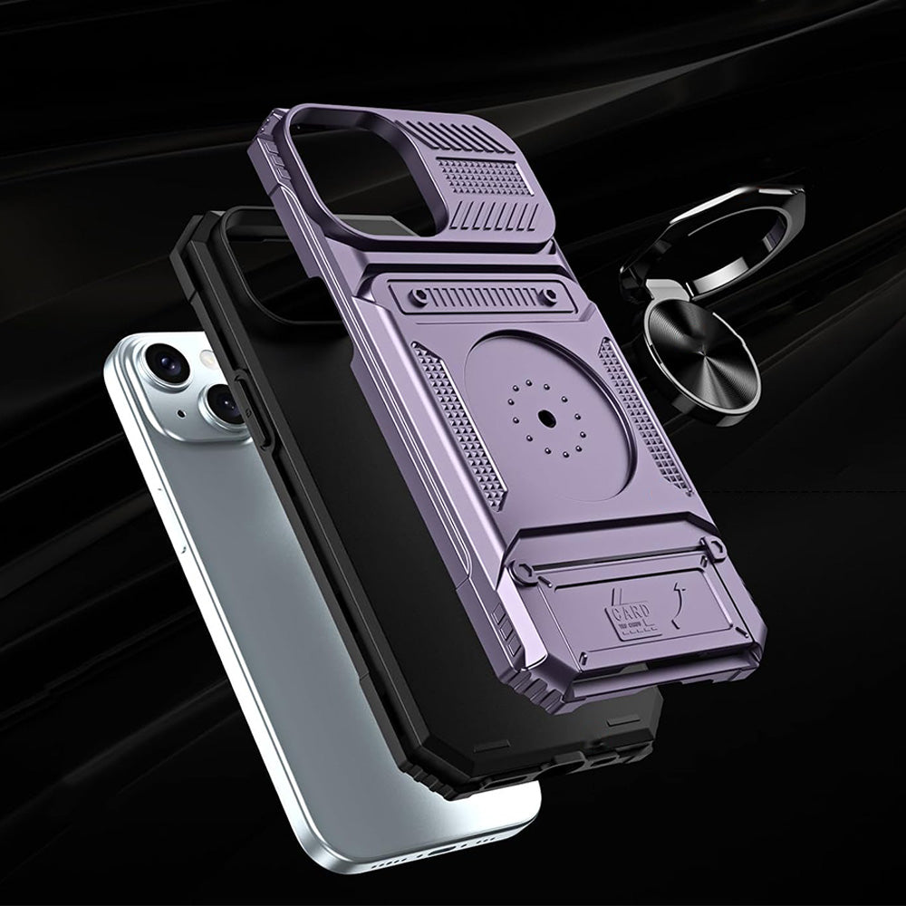 Wallet Card Slot Shockproof Protective Case for iPhone 17 and 18 Series-Purple