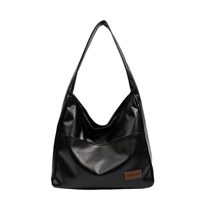 Solid Color PU Leather Shoulder Bag Large Capacity Tote Bag