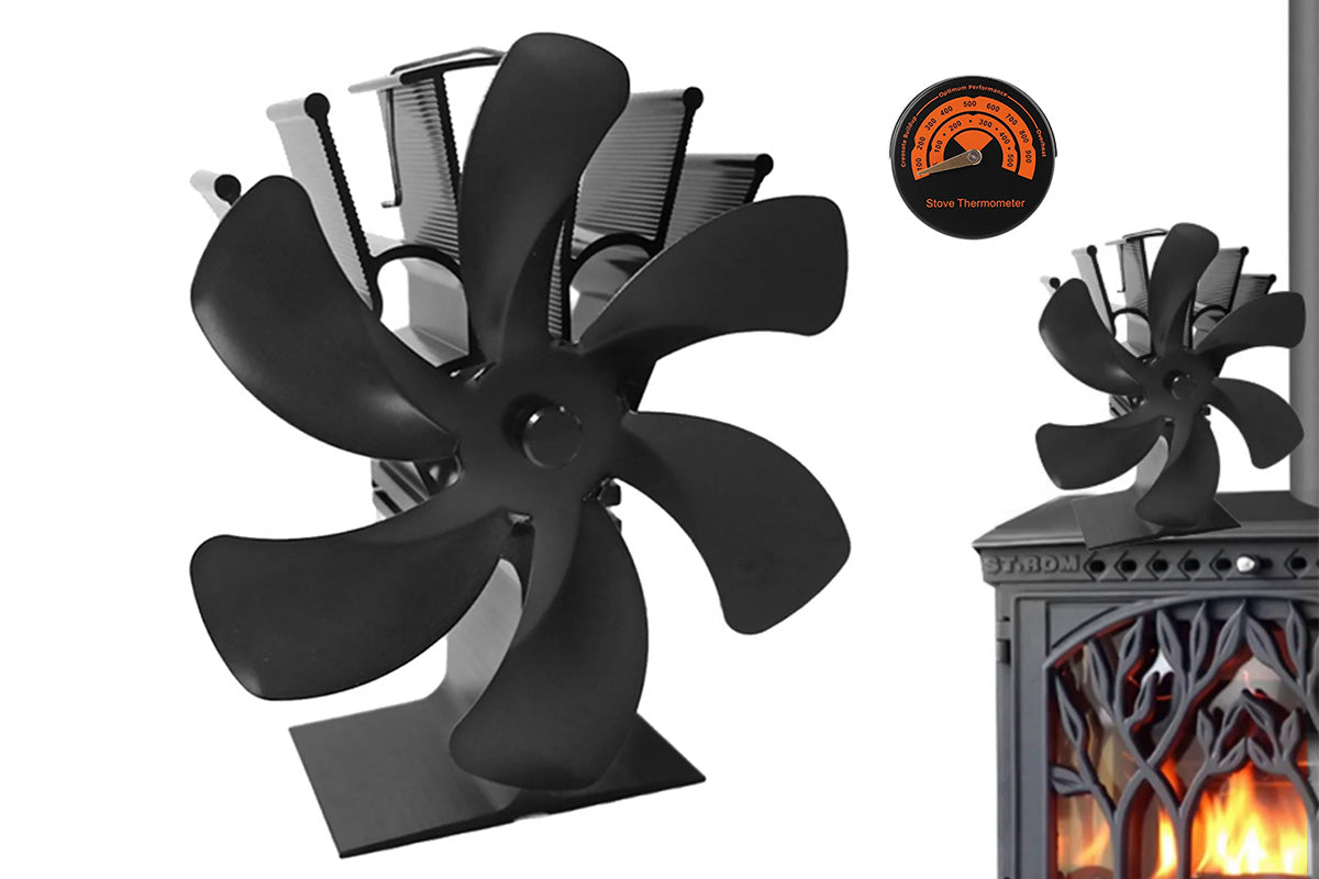Heat Powered Fireplace Fan Eco-Friendly Stove Fan with Thermometer