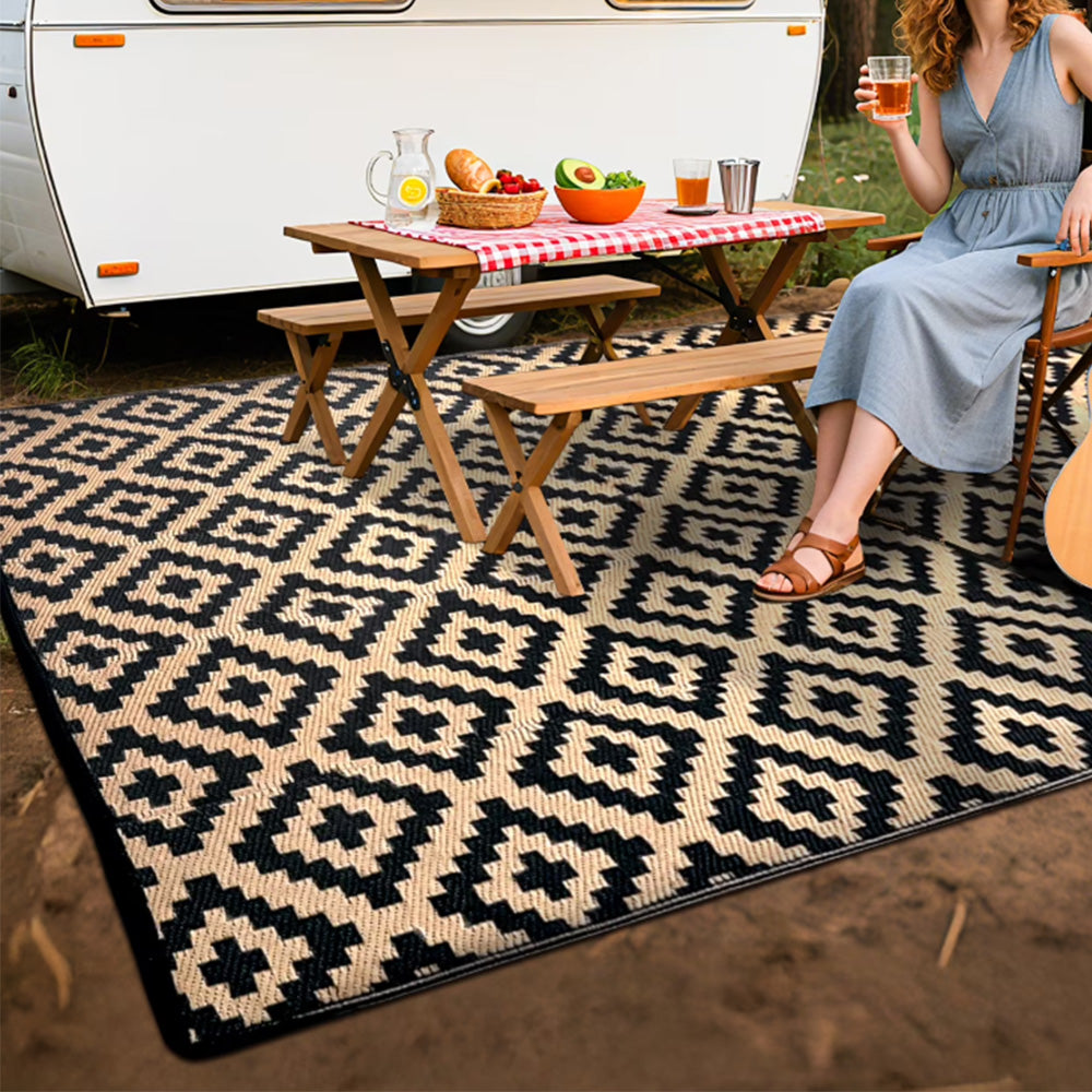 Outdoor Picnic Mat Camping Waterproof Reversible Rug for Beach Tent-Beige
