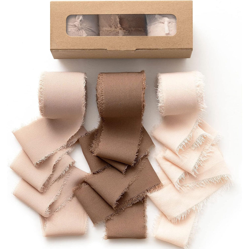 3 Rolls Yard Chiffon Ribbon Set Mixed Color Handmade Fringe Fabric Ribbon