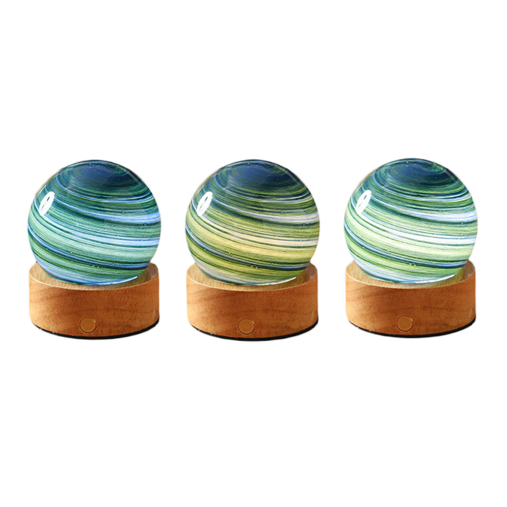Planet Night Light with Wooden Base Crystal Ball 3 Color Dimmable LED