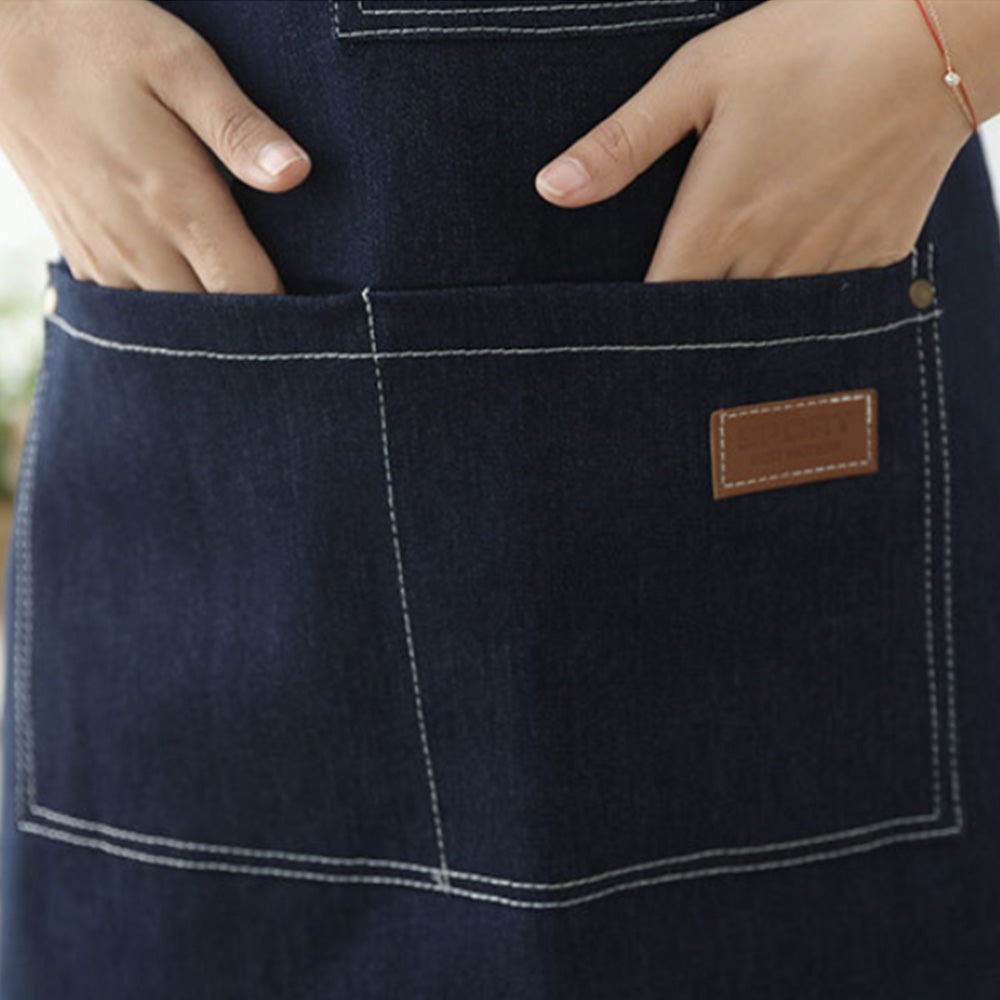 Denim Apron with 3 Pockets Unisex Jean Apron Adjustable Bib Apron for Work Kitchen Cooking