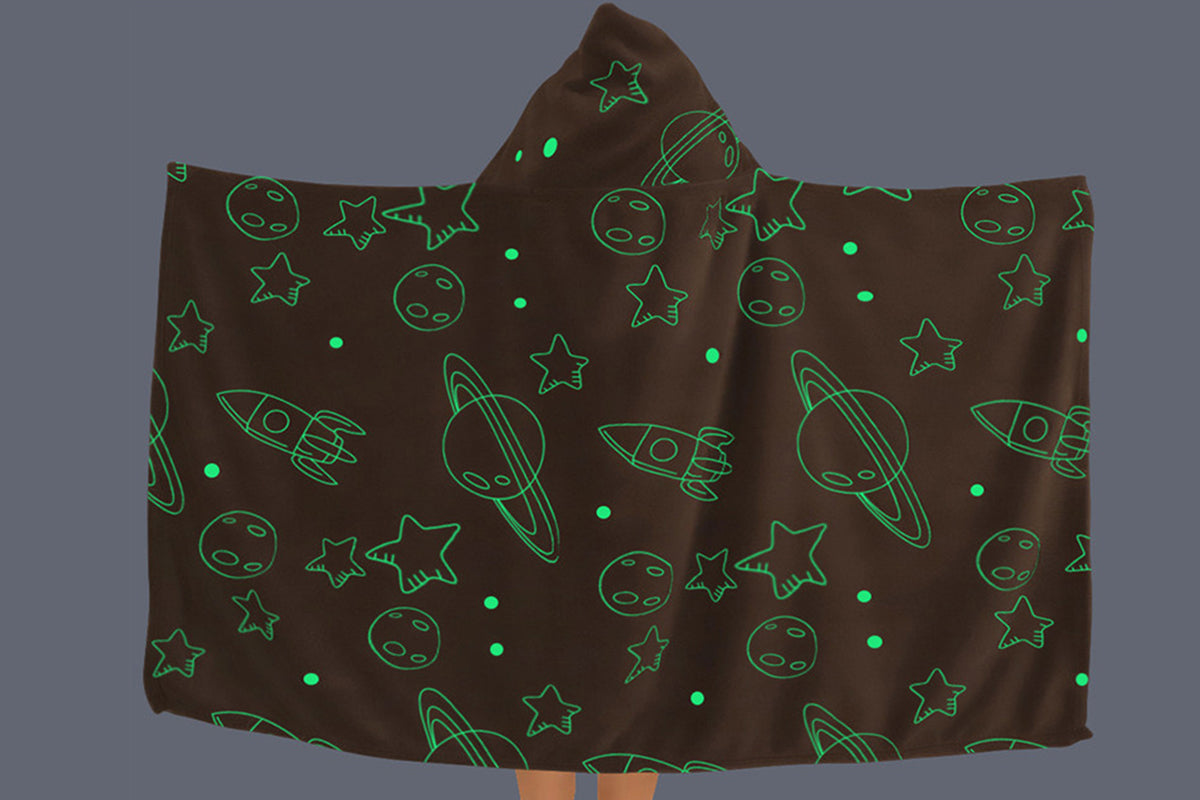 Printed Luminous Hoodie Blanket Glow in The Dark Hooded Blanket Wearable Blanket