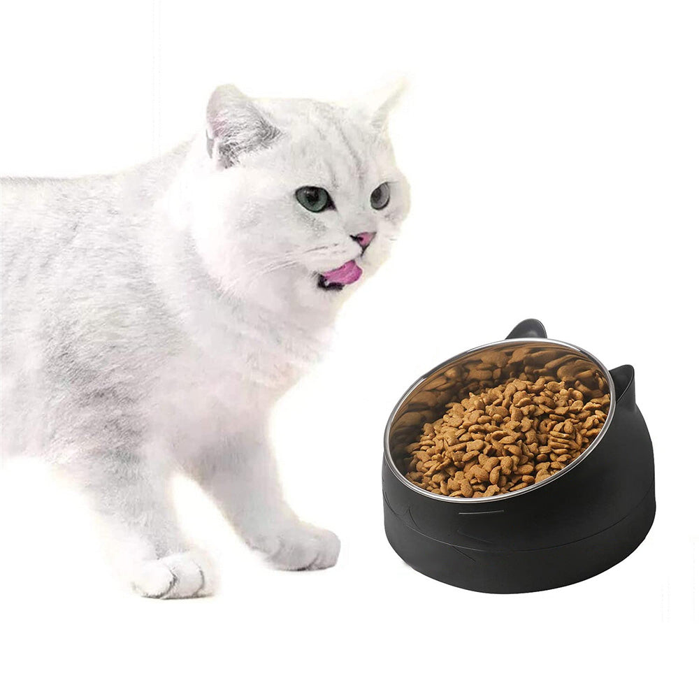 400ml Stainless Steel Tilted Pet Bowl Non-Slip Raised Feeder for Cats and Dogs