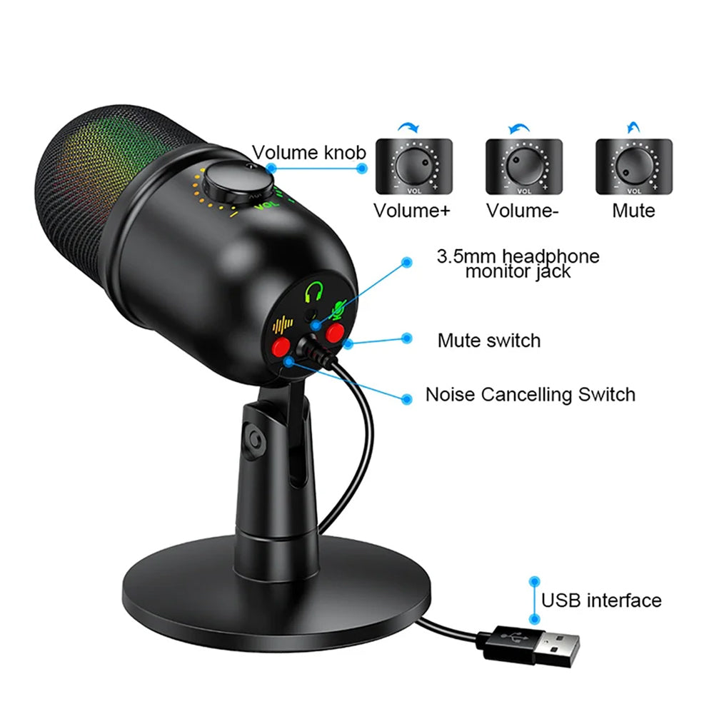 2Pcs USB Gaming Live Microphone with RGB Luminous