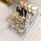 2 Tier Bathroom Storage Organizer with Dividers Makeup Desktop Storage Rack