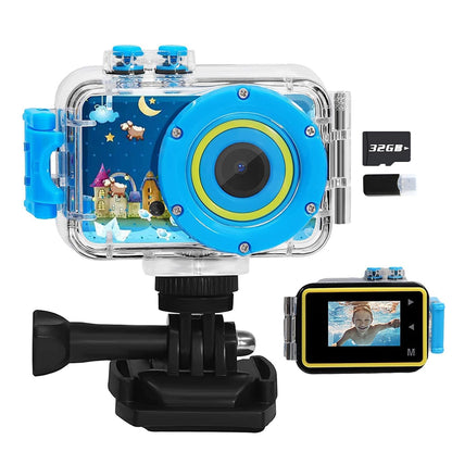 Kids Waterproof Camera Toys Outdoor Sports Camera with 32GB Memory Card