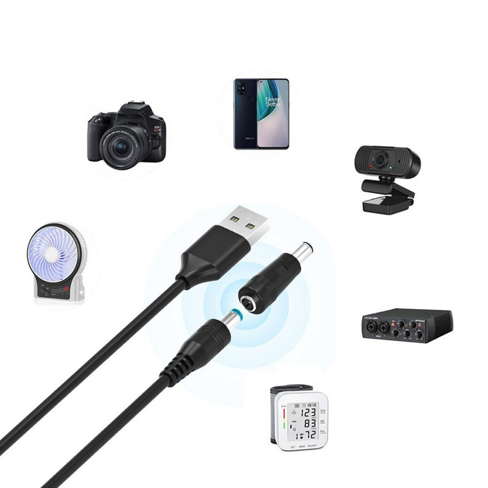 USB to DC 5V Charging Cable Power Cord 5.5x2.1mm with 11 Interchangeable Connectors