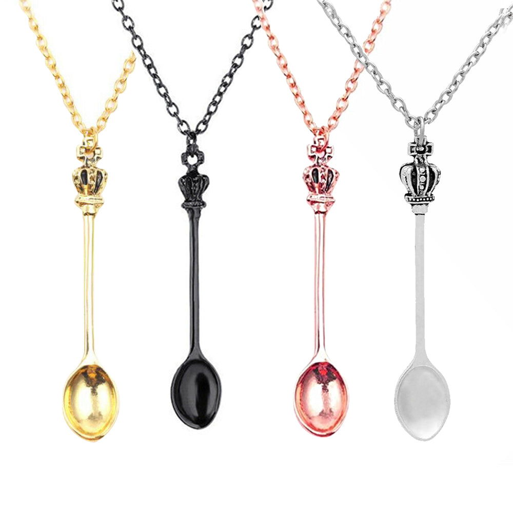 4Pcs Mini Crown Spoon Necklace